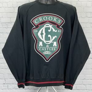 Crooks & Castles Logo Sweatshirt Black Lightweight Streetwear Mens L Large